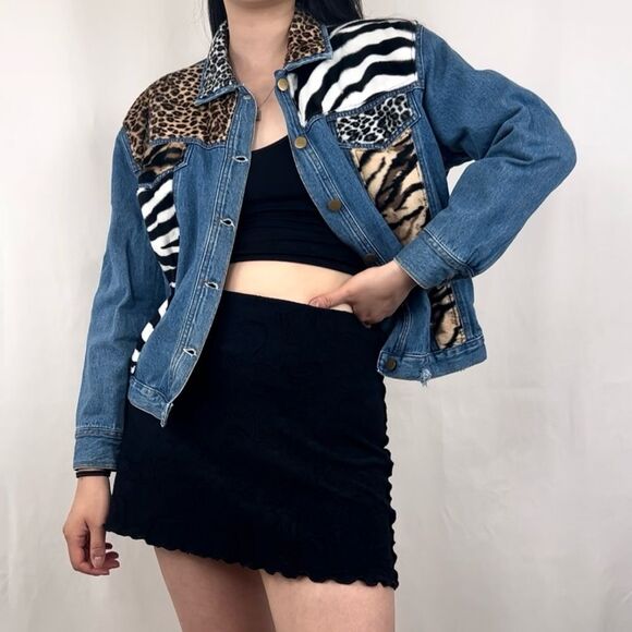 Vintage Y2K Anthony Mark Hankins Patchwork Denim Jacket with Faux Fur - Picture 1 of 8